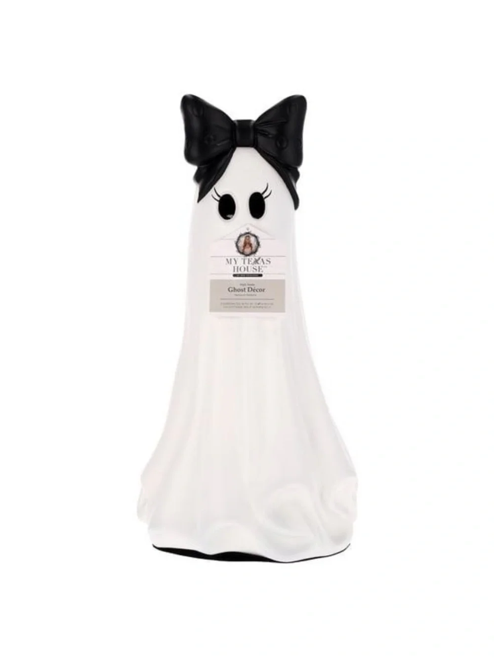 My Texas House Large Ghost with Bow, Black and White, 20